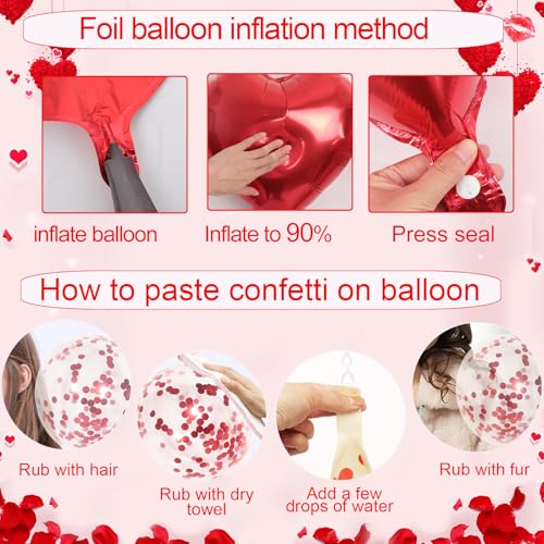 Image of Red Valentines Day Decorations with Red Heart Balloons and Love Balloon, Fake Rose Petals for Wedding Decor, Anniversary Decorations Romantic with red Latex Balloons and Heart Hanging Decor
