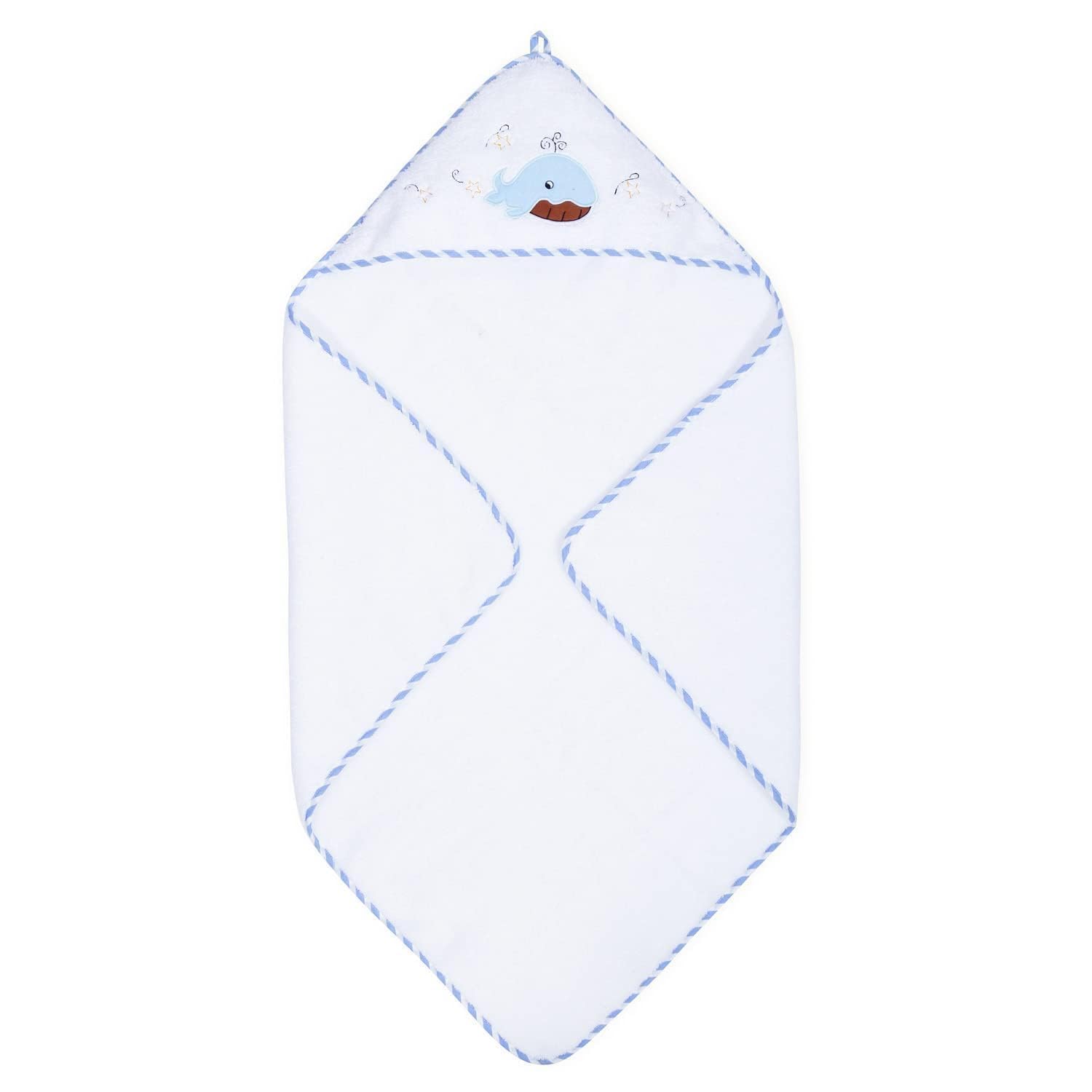 haus & kinder Hooded Baby Towel – 100% Cotton Terry, Soft & Absorbent Bath Wrapper, 70 x 70 cm, Shark Design (0–2 Years, White)-image-34