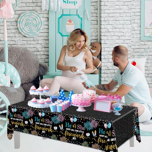 Image of Juweked 3Pcs Gender Reveal Table Cloths Fireworks 4th of July Tablecloth Plastic He or She Table Cloth Rectangle Gender Reveal Table Decorations Independence Day Tablecloth Baby Shower Table Cover