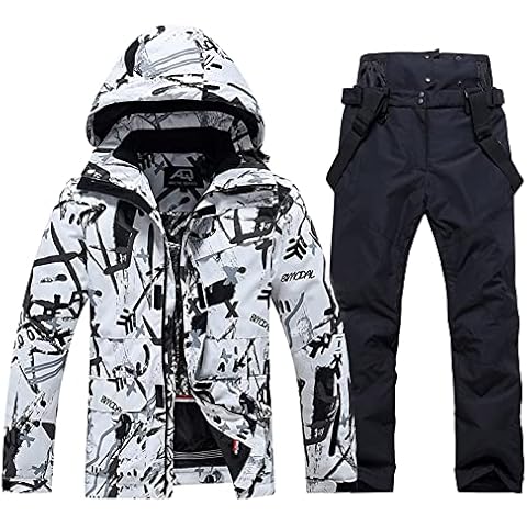 WOWULOVELY Men's Winter Snowsuit Waterproof Windproof Mountain Jacket and Pant Sets Insulated Snowboarding Skisuit (BBW,Black S) Cover