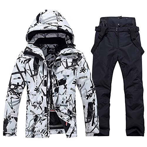 WOWULOVELY Men's Winter Snowsuit Waterproof Windproof Mountain Jacket and Pant Sets Insulated Snowboarding Skisuit (BBW,Black XL)