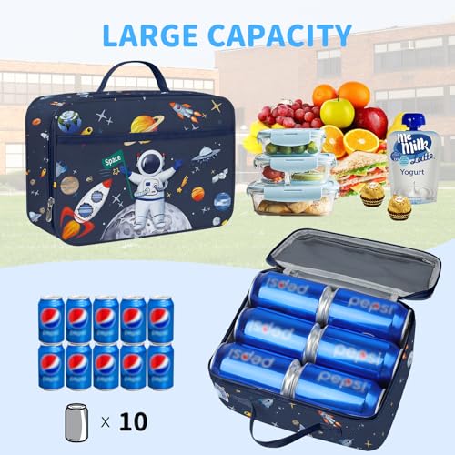 Clastyle Space Insulated Lunch Bag Star Large Thermal Cooler Bag for Kids Picnic Lunch Box Tote Astronaut - Image 3