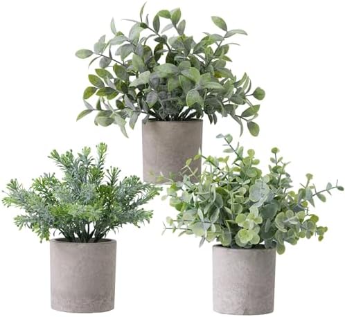 3 Pack Fake Plants Small Artificial Eucalyptus Topiaries Lifelike...