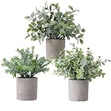 HOZON 3 Pack Fake Plants Small Artificial Eucalyptus Topiaries Lifelike Faux Plant Perfect for Home Office Desk,Shelf Decor