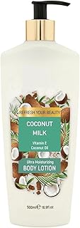 لوشن مرطب للجسم يحتوي على زيت المورينجا وزبدة الشيا والجلسرين والبانثينول وفيتامين اي، لوشن مرطب بتركيبة غنية توفر ترطيبًا عميقًا وتغذية فائقة للبشرة برائحة حليب جوز الهند من اورينس، 500 مل