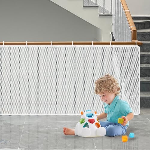 Rete di sicurezza per bambini, rete di sicurezza per scale per bambini, rete di protezione per ringhiere per scale, rete per scale e balcone per bambini Gatto(bianco, S(300 x 90 cm)