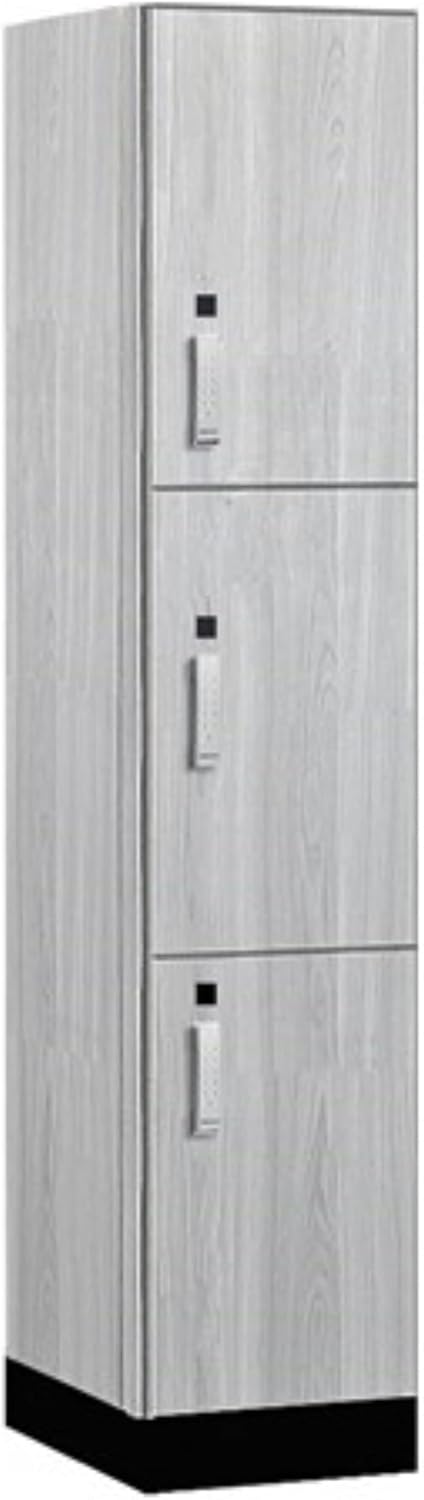 Salsbury 15" Wide Premier Wood Locker-Triple Tier-1 Wide-6 Feet High-21 Deep-Silver Teak-Silver Electronic Locks