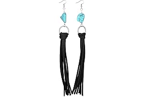 Boho Style Black Leather Tassel Earrings