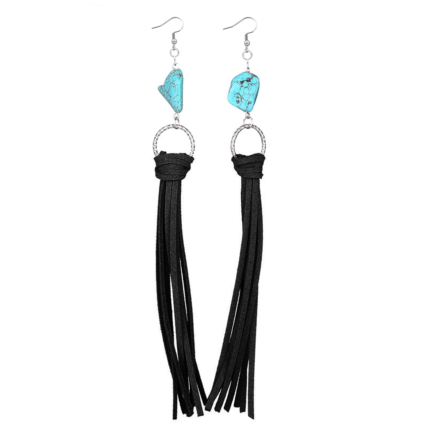 Boho Leather Tassel Earrings for Women Turquoise Earrings