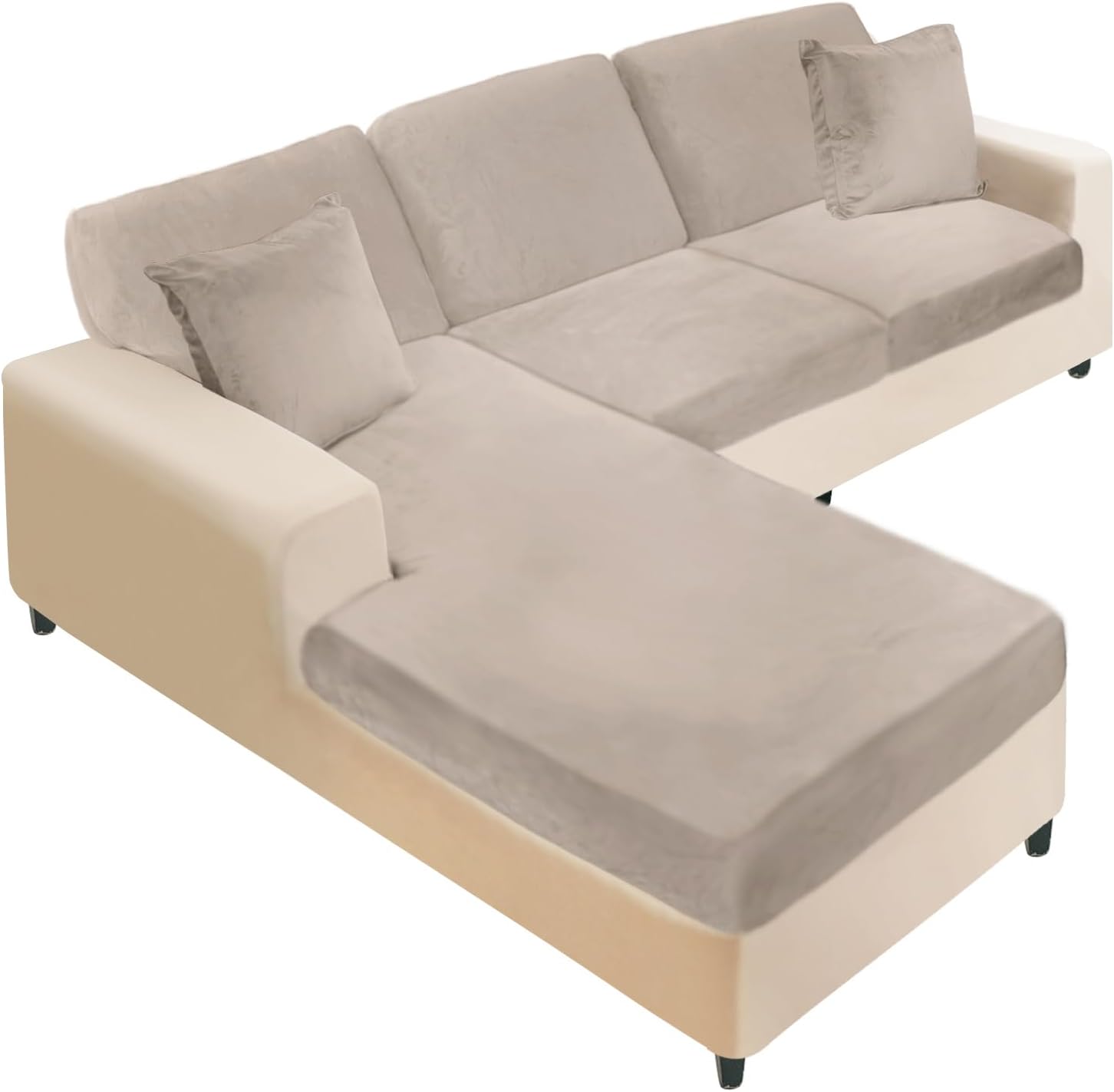 NAISI Sectional Couch Covers 6 Pieces Velvet Couch Cushion Covers L Shape Soft Stretch Sofa Slipcovers with 2pcs Pillowcases for Left/Right Chaise Sectional Couch(2 Seater+1 Chaise+3 Back,Taupe) Taupe 2 Seater+1 Chaise+3 Back