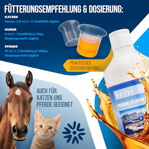 NatiVivo Premium Lachsöl 1000ml – hochwertiges Fischöl für Hunde, Katzen & Pferde – reich an Omega 3 & 6 Fettsäuren – naturbelassenes Barföl für Hunde