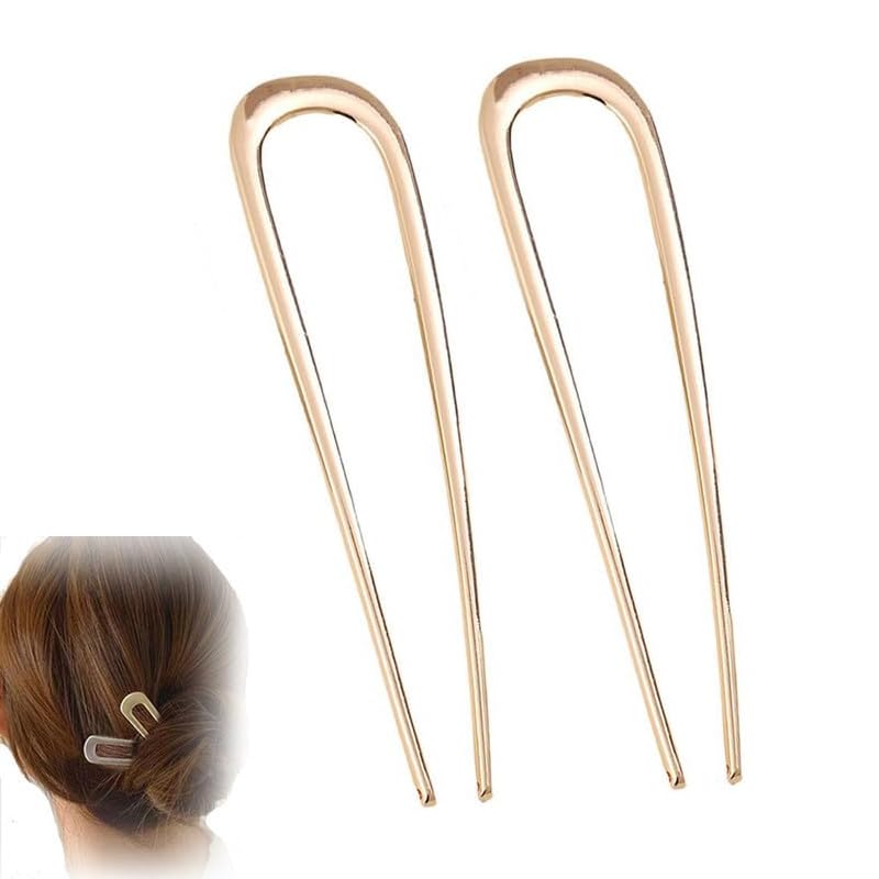 French Hair Pin,New U-Shaped Hair Clip for French Twist Hair,French Hair Sticks Fork Chignons Accessories For Women French Roll,Gold Hair Clips Hair