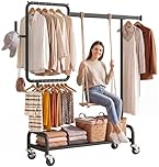 SOLEDI Heavy Duty Clothes Rail Max Load 272KG Metal Clothing Rail with Shelves & Lockable Wheels, Portable Open Wardrobe Extendable Coat Stand, Zoned Hanging Rack for Bedroom, Laundry, Utility, Black