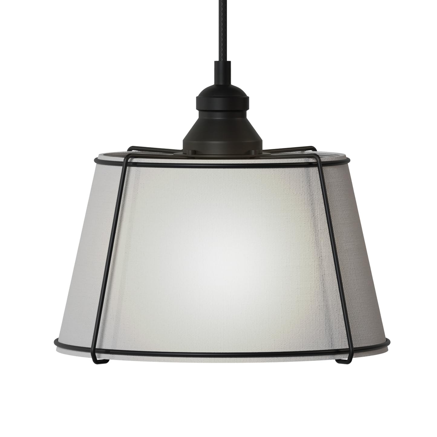 Ella Gancz Linen Shade Chandelier Pendant Hanging Light, Gray Shade in Dainty Black Cage with Adjustable Matching Cord and Canopy, ETL Listed, for Entry Foyer Living Dining Kitchen Bedroom Office