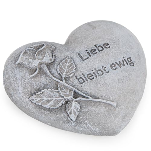 Herz Dekoration Grab mit Rose & Spruch: Grabdeko Wetterfest, Flaches Grabherz, Grabschmuck, Gedenkstein Friedhof, Urnengrab & Gedenkstätte, Grabdekoration Allerheiligen & Totensonntag, 10,5 x 9,5 cm