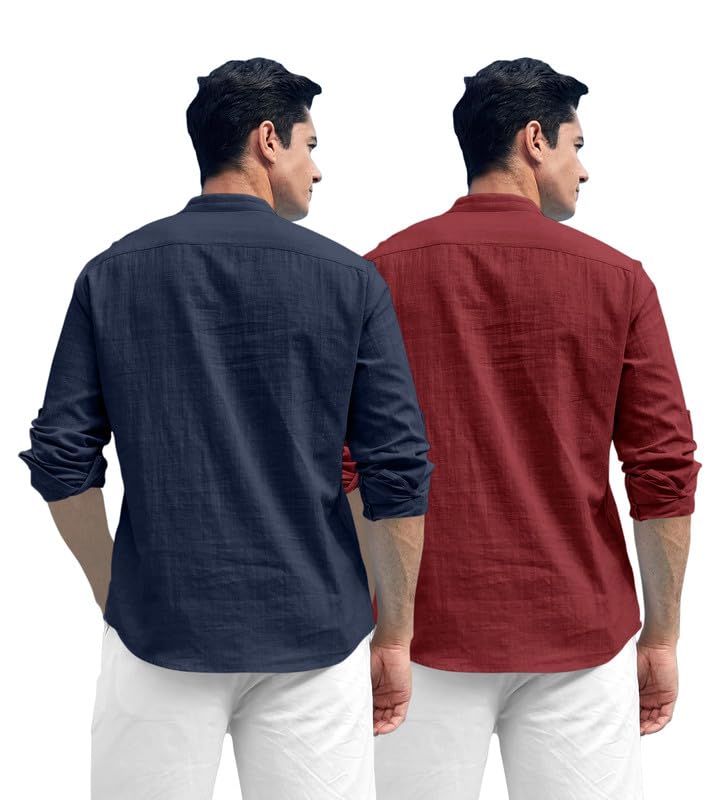 Image of ROYALSCOUT Combo of Men's Solid Cotton Blend Full Sleeve Straight Kurta Shirt (Pack of 2)