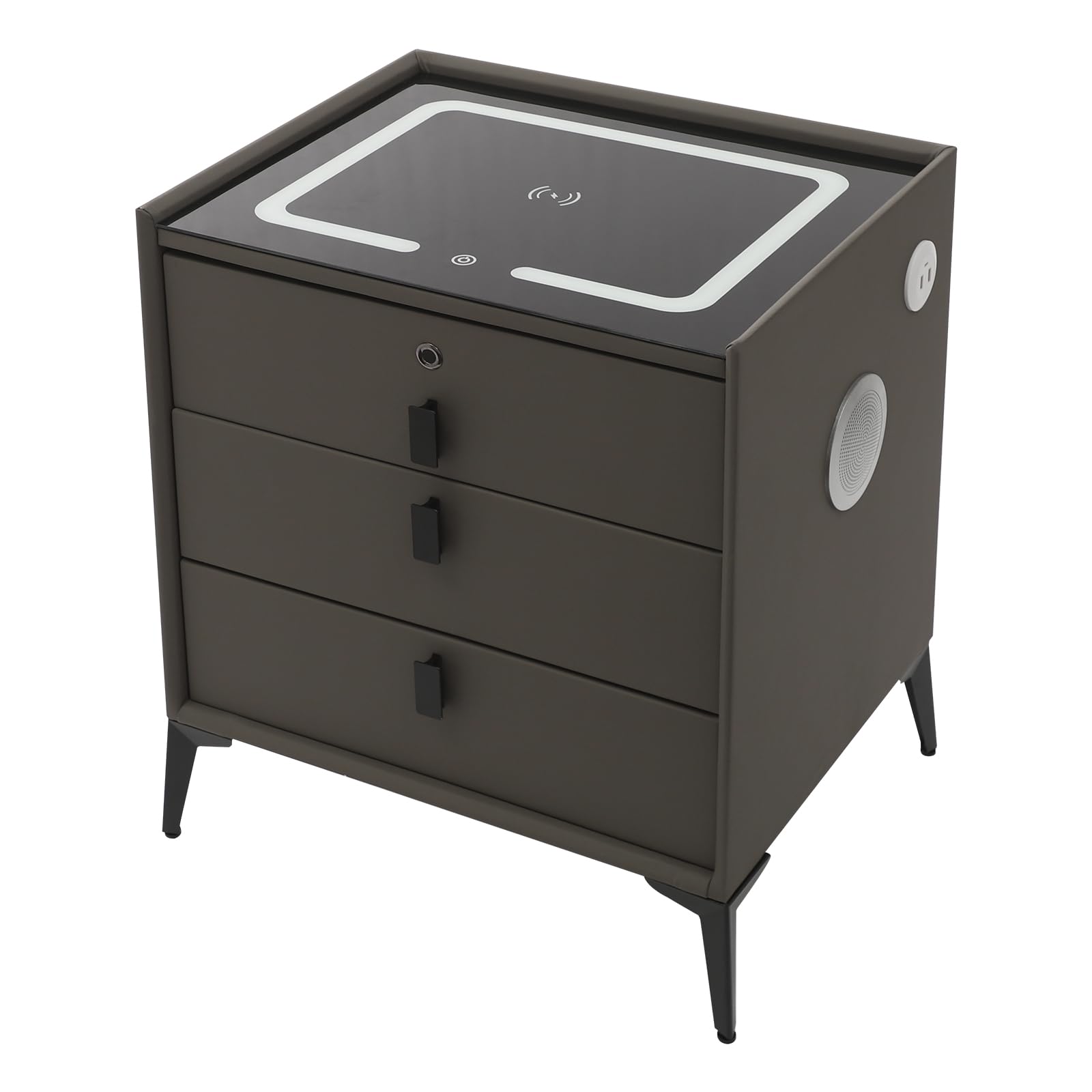 Viluza 3 Drawers Smart Bedside Table, Sofa Side Table w/LED Lights, Smart Nightstand with Wireless & USB Charging, Bluetooth Speaker, Modern Bedside Table for Bedroom, Living Room, Office (Dark Grey)