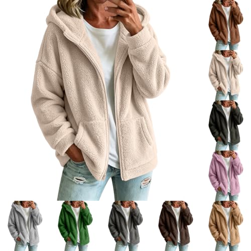 Fleece Sherpa Jacket Women Cozy Teddy Hoodie Bed Cardigan Sweater Beige - image 1