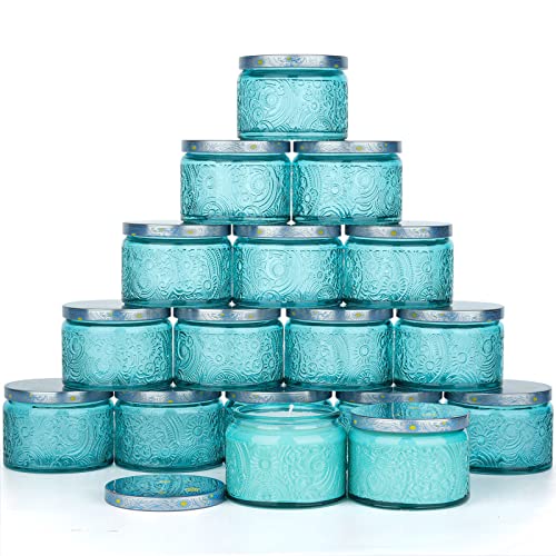 18-Pack 4oz Embossed Glass Candle Jars with Lids and Labels
