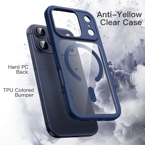 Image of JETech Magnetic Case for iPhone 17 Pro Max 6.9-Inch Compatible with MagSafe, Shockproof Phone Bumper Cover, Solid Color Matte TPU Frame, Anti-Scratch Clear Back (Dark Blue)