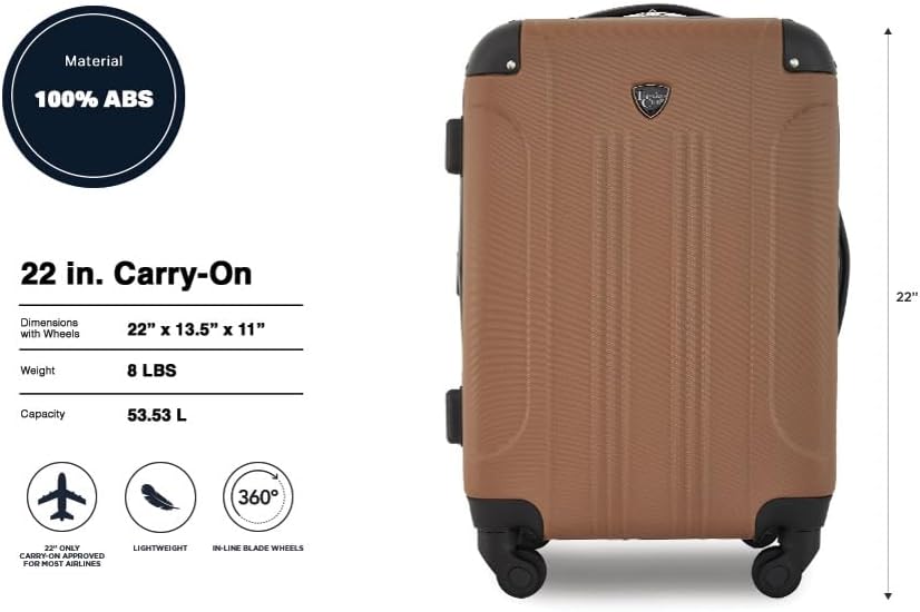 travelers club chicago hardside expandable spinner luggage, rum caramel, 22" carry-on 22" carry-on rum caramel