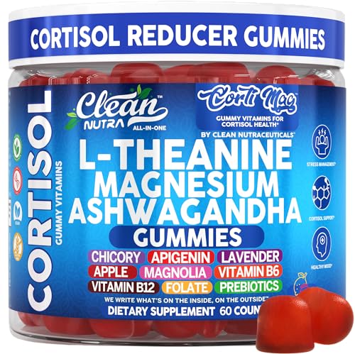 Clean Nutra Cortisol Supplement Gummies L-Theanine Magnesium Ashwagandha Apigenin Vitamin B6 Sleep and Calm Support Lavender Chicory Prebiotic Advanced Gummy Formula