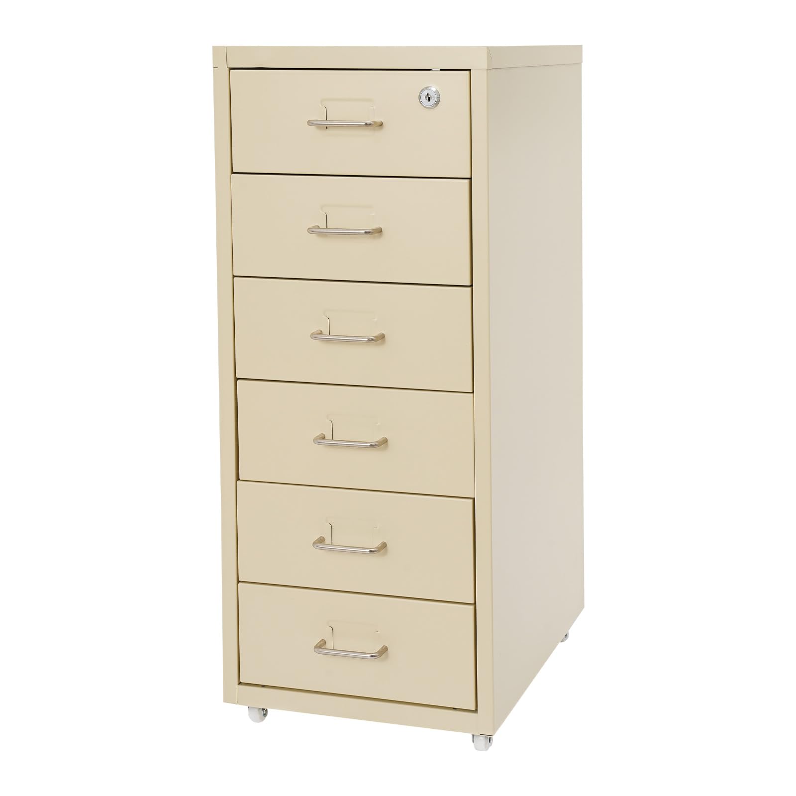 Armoire de classement à roulettes avec 6 tiroirs - En métal - Verrouillable - Armoire de bureau avec roulettes - Pour bureau et maison - 28 x 41 x 69 cm - Beige