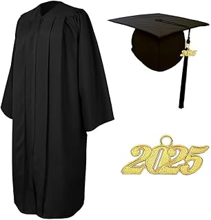 Matte Unisex Cap and Gown Set with Tassel and 2025 Year Charm for High School and College Graduation Ceremony
