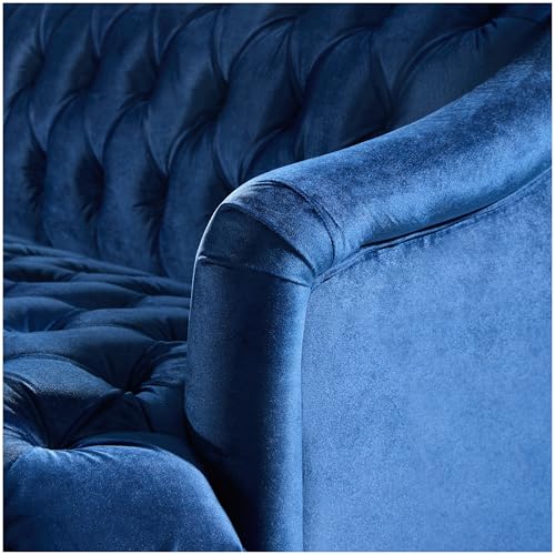 Image of Merax 3 Seater Velvet Couch Sofa with Hi-Back & Solid Wood Birch Legs, Mid-Century Modern Style Deep Seat Upholstered Couches for Living Room, Bedroom, Apartment Furniture, Dark Blue