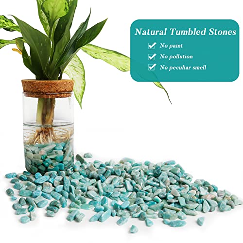 Image of QICQDRAM Natural Green Amazonite Crystals Bulk 1 Lb Small Tumbled Chips Crystal Stone Decorative Pebbles for Home Decoration & Fish Turtle Tank, Vase Filler, Plants Decor