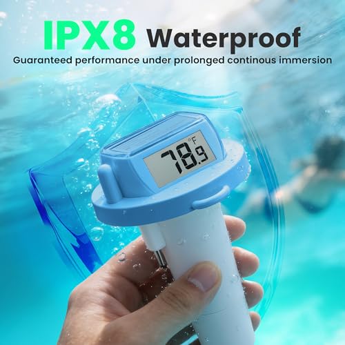 Image of Pool Thermometer Floating, Digital Swimming Pool Thermometer, IPX8 Waterproof with Double Sided Display for Pond, Hot Tub, Aquarium (Light Blue, Battery Powered)