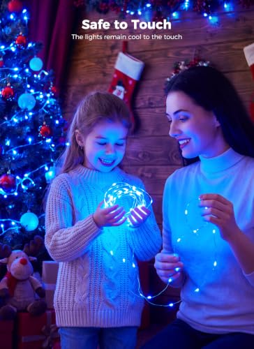 Image of Minetom Fairy Lights Plug in, 33Ft 100 LEDs Waterproof Silver Wire Firefly Lights, Adaptor Included, Starry String Lights for Wedding Indoor Outdoor Christmas Patio Ramadan Decorations, Blue