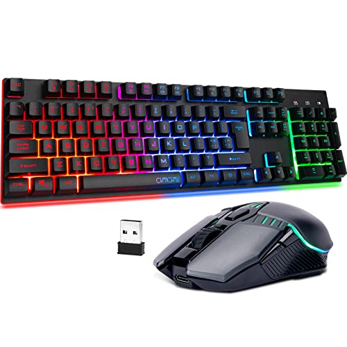 Gaming Wireless Keyboard and Mouse Combo Metal Surface Rechanrgeable Big Battery 2800mah Mechanical Feel LED Backlit Compatible with Xbox one PS5 Laptop Computer Gamer(2.4G G311 local)