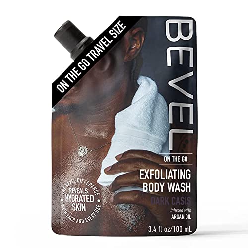 Bevel Exfoliating Body Wash For Men, Dark Cassis Scent With Charcoal And Moisturizing Argan Oil, On-The-Go Pouch, Travel Essentials, Tsa Friendly, 3.4Oz #TOP5