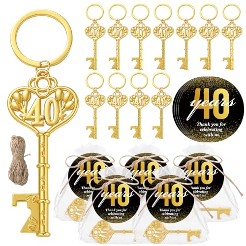 Misdary 50 Sets Birthday Party Favors for Guests Included Bottle Openers Beer Opener Keychains Thank You Tags with Organza Bags and Rope Adult Birthday Party Favor Souvenirs Gift Supplies(40th) by Misdary - Used condition - US$21.81