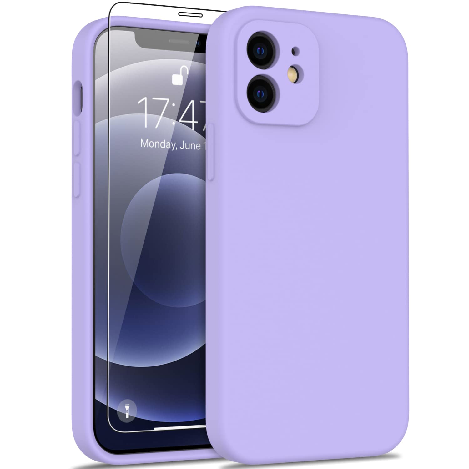 DEENAKIN Compatible with iPhone 12 Silicone Case with Screen Protector,Enhance Camera Protection,Soft Flexible Slim Fit Protective Phone Cover 6.1"