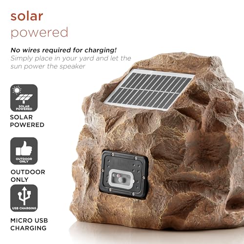 Alpine Corporation 11" Tall Solar Bluetooth Wireless Rock Speaker, Waterproof Outdoor Audio System - Portable Sound, High-Fidelity, 50-Foot Range, Brown by Alpine Corporation - Image 5