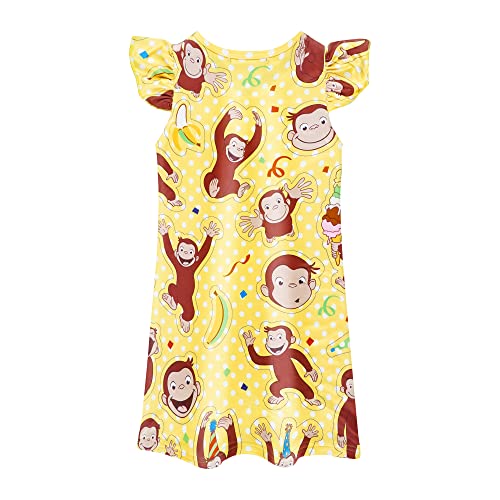 Girls Cartoon Monkey Gown Dress Flutter Sleeves Toddler Kids Birthday Party Oufits Wear 2-6 Years3