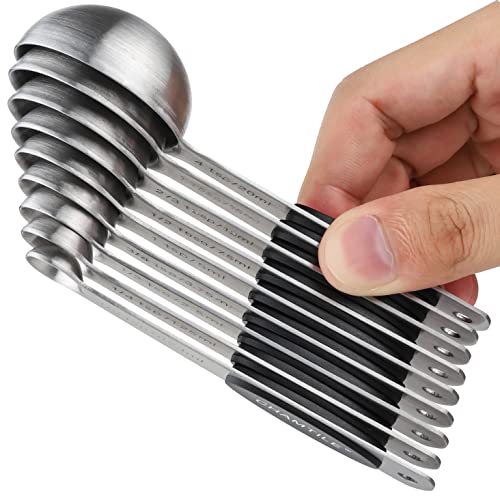 Measuring Spoons Set Stainless Steel Magnetic Measuring Spoons Heavy Duty Stackable Teaspoon Tablespoon For Measuring Dry And Liquid Ingredients, Fits In Spice Jars Set Of 9 #TOP4
