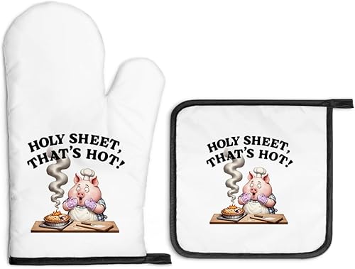 Miniatura 22 de Baking Because Murder is Wrong - Divertidos guantes de horno y soportes para ollas, divertidos guantes de cocina retro para decoración de cocina