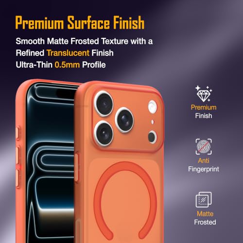Image of ZAP CASE Paper Thin Case for iPhone 17 Pro | Ultra-Slim 0.5 mm Back Cover | Metal Buttons | Lightweight | Matte Finish | Anti-Fingerprint | Scratch Resistant | Camera Protection | Magsafe | Orange