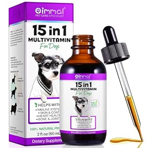 Dog Multivitamin, 15 in 1 Multivitamin for Dogs, Dog Vitamins Liquid Supplements Drops for Hip & Joint, Skin & Coat, Immune, With Glucosamine and MSM