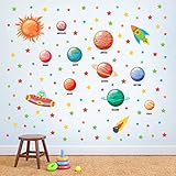 Sistema solar planetas Nave espacial de cohetes pegatinas Espacio exterior OVNI planetas Aprendizaje Pegatinas de pared Calcomanías para niños Dibujos animados calcomanías infantiles pegatinas