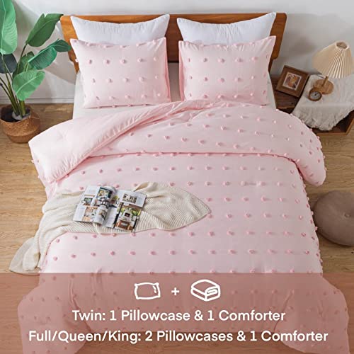 Paxrac Pink Twin/Twin Xl Comforter Set (68X90 Inches), 2 Pieces- Soft Cotton Lightweight Blush Comforter With 1 Pillowcase, Chenille Dots All Season Down Alternative Comforter Set For Bedding thumb #6
