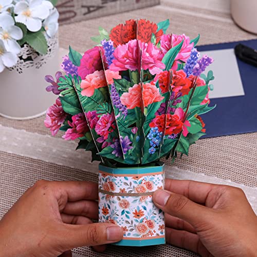 Magic Ants Pop Up Cards, Carnation Card, 9 Inch Paper Flower Bouquet Card, Flower Card, Birthday Card, Anniversary Card, Thank You Card, 3D Popup Greeting Cards With Note Card And Envelope #TOP4