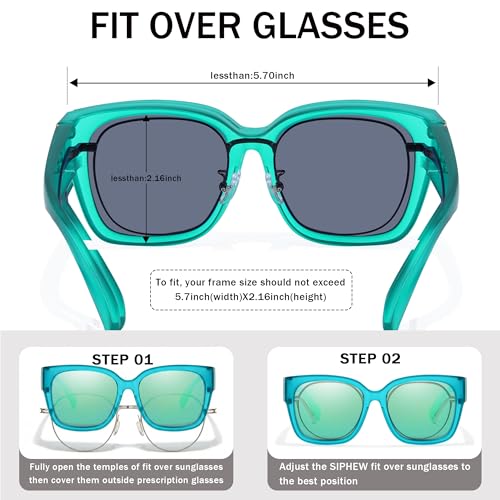 Image of SIPHEW Mirrored Sunglasses Polarized Fit Over Glasses for Women - Trendy Large Square w UV400 Protection Sun Glasses
