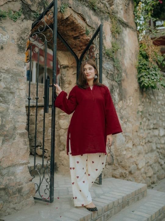 Image of ANNI Designer Farshi Salwar Suit Set for Women Viscose Solid | Co-ords Set for Woman | Kurta Palazzo 2 Piece Outfit | Mandarin Neck Full Sleeve Regular Fit Ethnic Dress Stylish Womens