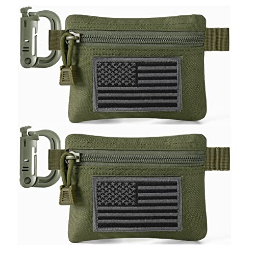 FRTKK 2 Pack Tactical Compact EDC Pouches Military Molle Utility Pouch Organizer Pouch Coin Purse Keychain Pocket Credit Card Holder Waist Pack (Army Green 3)