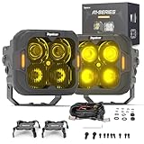 Tequison 120° Wider Off Road Lights 3 Inch 80W LED Pod Lights - Yellow Spot & Flood Combo Beam with Amber DRL, 3 Modes IP68 Waterproof Ditch Light for Jeep, Truck, ATV, UTV, Golf Cart (Pack of 2)