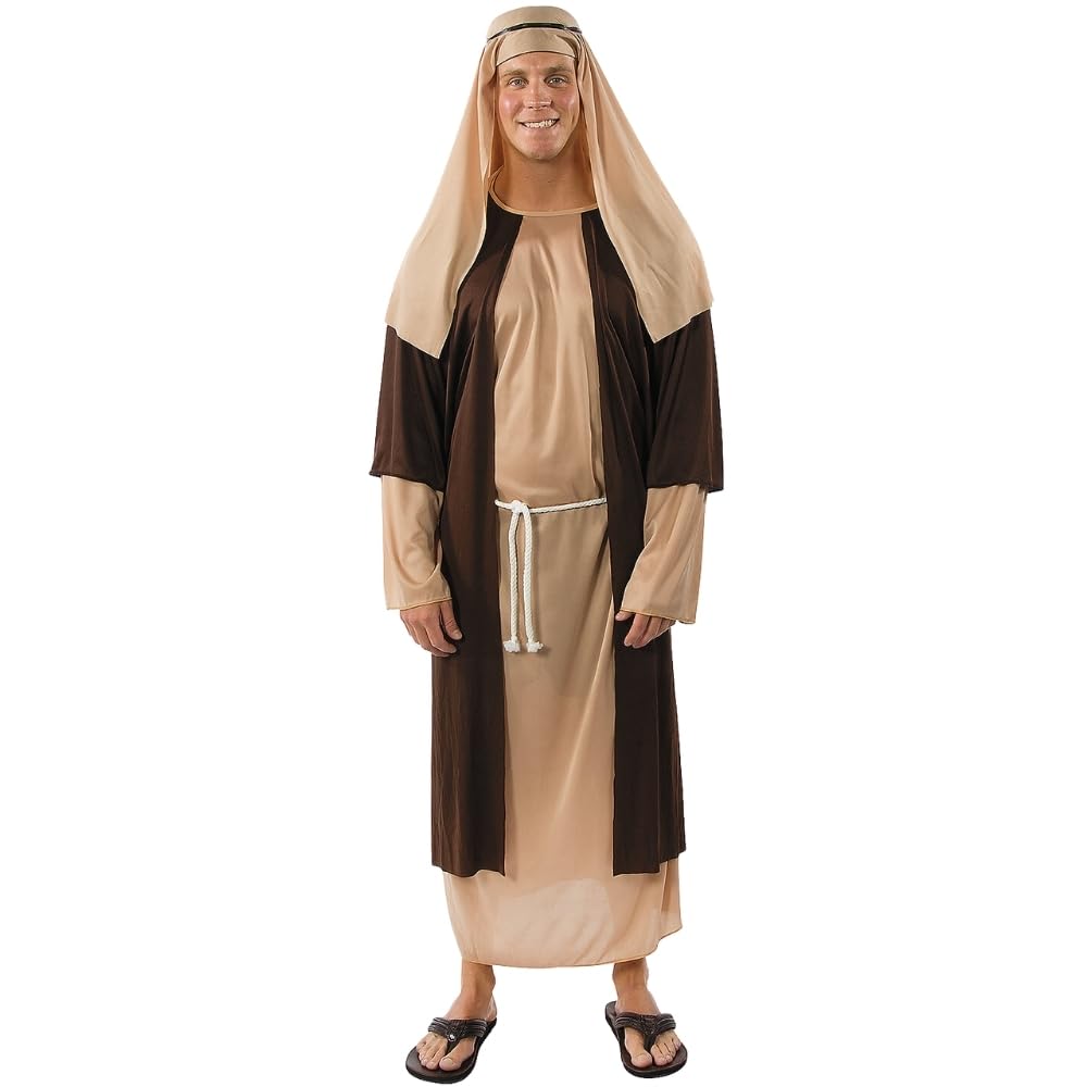 Adult Shepherd Costume for Christmas Nativity - Biblical Character Robe with Headpiece for Church Pageants, Religious Plays & Holiday Performances | One Size Fits Most Adults